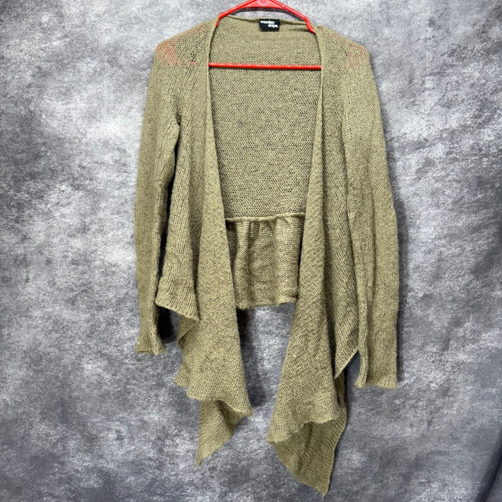 Wooden Ships Open Front Cardigan Sweater M/L Brown Mohair Wool Blend Draped